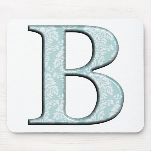 Blue Floral Damask Print B Monogramm Initialen Mousepad (Vorne)
