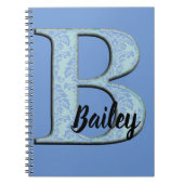 Blue Floral Damask Print B Monogramm Initialen Notizblock (Vorderseite)