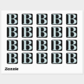 Blue Floral Damask Print B Monogramm Initialen Quadratischer Aufkleber (Blatt)