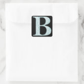 Blue Floral Damask Print B Monogramm Initialen Quadratischer Aufkleber (Tasche)