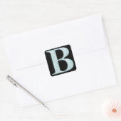Blue Floral Damask Print B Monogramm Initialen Quadratischer Aufkleber (Umschlag)