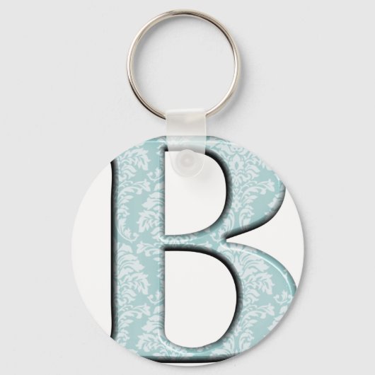 Blue Floral Damask Print B Monogramm Initialen Schlüsselanhänger (Vorderseite)