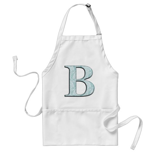 Blue Floral Damask Print B Monogramm Initialen Schürze (Vorne)
