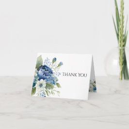 Blue Floral Danke Karte, Aquarell