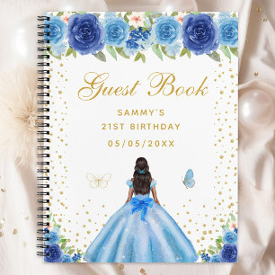 Blue Floral Dark Skin Princess Gästebuch Notizblock