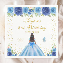 Blue Floral Dark Skin Princess Geburtstagsparty Serviette