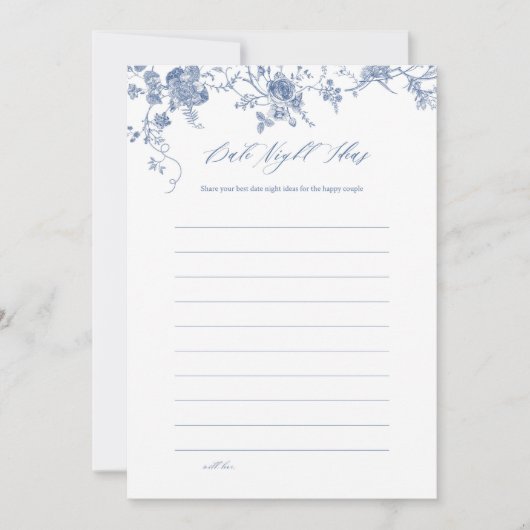 Blue Floral Date Night Ideas Karten (Vorderseite)