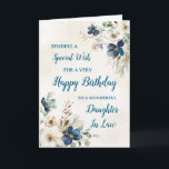 Blue Floral Daughter Law Geburtstagkarte Karte<br><div class="desc">Eine wunderschöne Visitenkarte für Ihre Tochter,  die an ihrem Geburtstag mit eleganten Marineblau- und cremefarbenen Blume in Aquarellfarbe zu sehen ist.</div>
