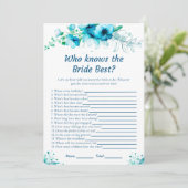 Blue Floral, der die Bride Best Game Cards kennt Einladung (Stehend Vorderseite)