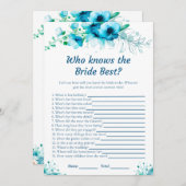 Blue Floral, der die Bride Best Game Cards kennt Einladung (Vorne/Hinten)