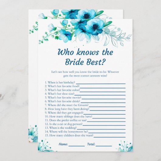 Blue Floral, der die Bride Best Game Cards kennt Einladung (Vorne/Hinten)