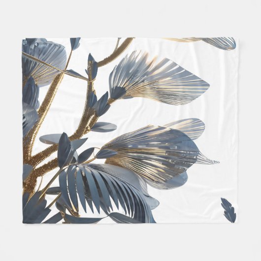 Blue Floral Design Plant Fleecedecke (Vorderseite (Horizontal))
