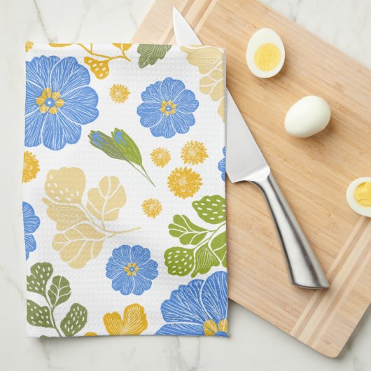 Blue Floral Designer Geschirrtuch (Viertel Falte)