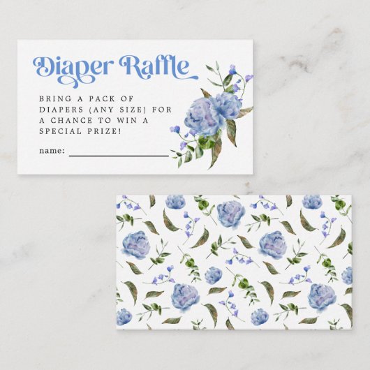 Blue Floral Diaper Raffel Ticket Begleitkarte (Vorne/Hinten)
