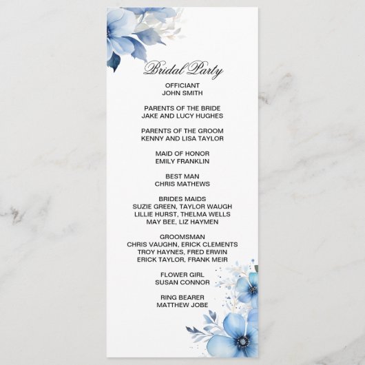 Blue Floral double side program card  Programm (Rückseite)