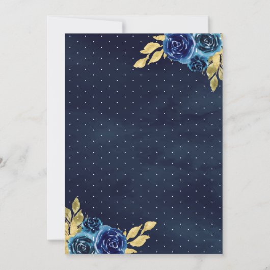 Blue Floral Dress Charro Western Gold Quinceanera Einladung (Rückseite)