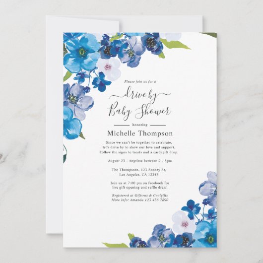Blue Floral Drive durch Bridal oder Babydusche Einladung (Vorderseite)