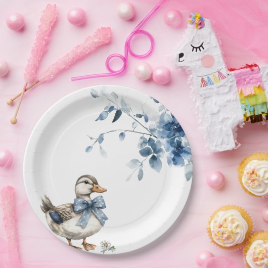 Blue Floral Duck Pappteller (Party)