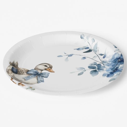 Blue Floral Duck Pappteller (Schrägansicht)