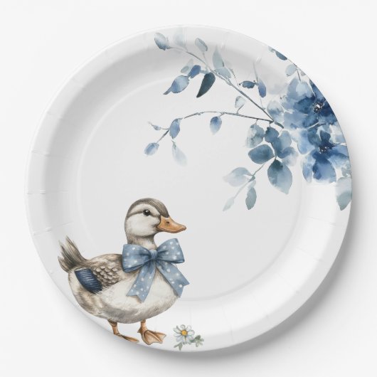 Blue Floral Duck Pappteller (Vorderseite)