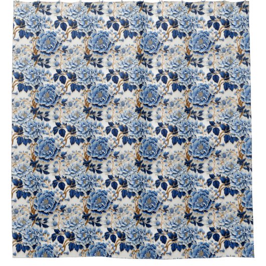 Blue Floral  Duschvorhang (Vorderseite)