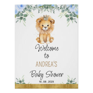 Blue Floral Eine kleine King Lion Baby Dusche Will Poster