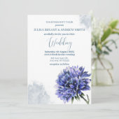 Blue Floral einfache Hochzeit Einladung (Stehend Vorderseite)