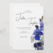 Blue Floral Elegant Background Einladung (Vorne/Hinten)