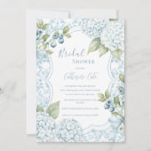 Blue Floral Elegant Blue Hydrangea Bridal Shower Einladung (Vorderseite)