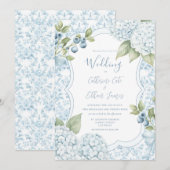 Blue Floral Elegant Blue Hydrangea Wedding  Einladung (Vorne/Hinten)