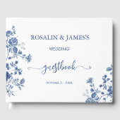 Blue Floral Elegant Botanical Wedding Reception Gästebuch (Vorderseite)