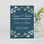 Blue Floral Elegant Einfaches Chic Stilvolle Hochz Save The Date (Stehend Vorderseite)