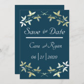 Blue Floral Elegant Einfaches Chic Stilvolle Hochz Save The Date (Vorne/Hinten)