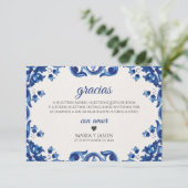 Blue Floral Elegant Fiesta Spanish Wedding Dankeskarte (Stehend Vorderseite)