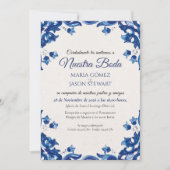 Blue Floral Elegant Fiesta Spanish Wedding Einladung (Vorderseite)