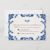 Blue Floral Elegant Fiesta Spanish Wedding RSVP Karte (Vorderseite)