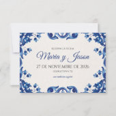 Blue Floral Elegant Fiesta Spanish Wedding Save The Date (Vorderseite)