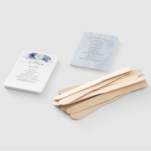 Blue Floral Elegant Hochzeitsprogramm Fächer (Non-assembled)