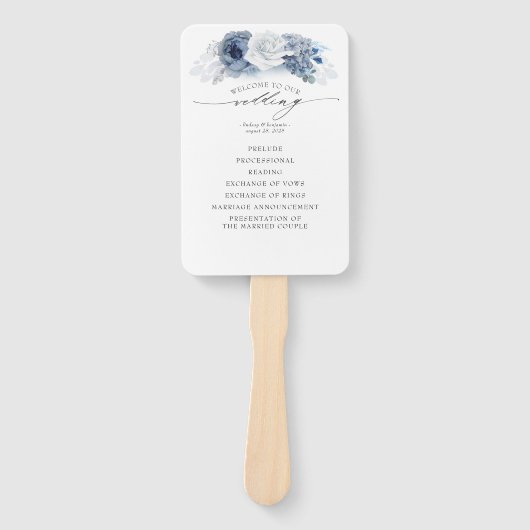 Blue Floral Elegant Hochzeitsprogramm Fächer (Vorderseite)