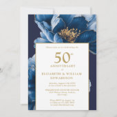 Blue Floral Elegant Modernes 50-jähriges Jubiläum Einladung (Vorderseite)