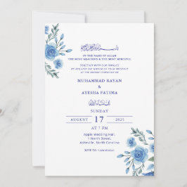 Blue Floral Elegant Nikkah Arabisch Islamische Hoc Einladung