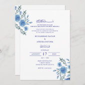 Blue Floral Elegant Nikkah Arabisch Islamische Hoc Einladung (Vorne/Hinten)