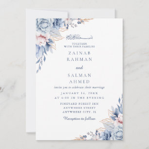 Blue Floral Elegant Nikkah Arabisch Islamische Hoc Einladung
