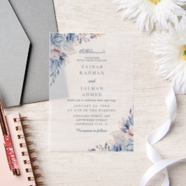 Blue Floral Elegant Nikkah Arabisch Islamische Hoc Pergament Einladungen