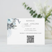 Blue Floral Elegant QR Code UAWG Wedding Begleitkarte (Stehend Vorderseite)