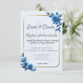 Blue Floral Elegant Rusitc Wedding Save the Date (Stehend Vorderseite)