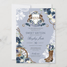 Blue Floral & Elegant Wappen Cowgirl Ranch Sweet 1 Einladung