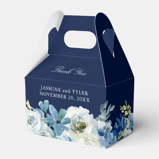 Blue Floral Elegant Winter Wedding Favor Box Geschenkschachtel (Vorderseite)