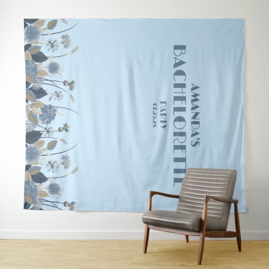 Blue Floral Elegante Bachelorette Hintergrund Wandteppich (Beispiel (Horizontal))