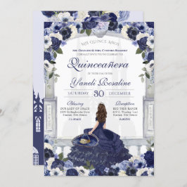 Blue Floral Elegante Charro Princess Quinceanera Einladung